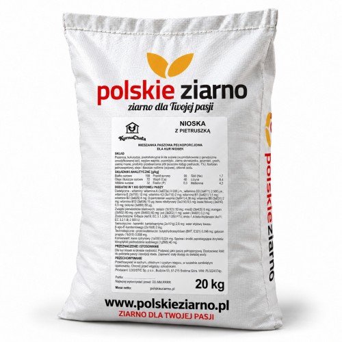 Przejdź do produktu Polskie Ziarno Kurna Chata Nioska z pietruszką – pasza pełnoporcjowa dla kur niosek 20 kg